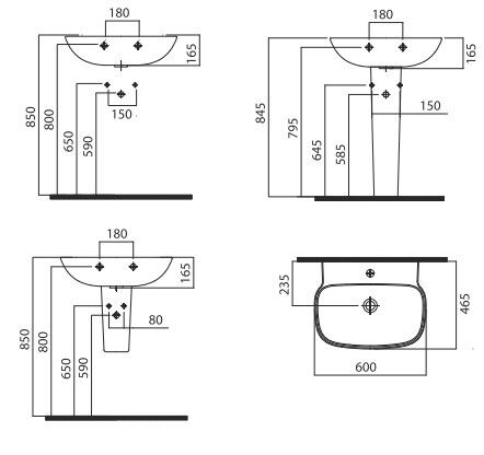 Mounting diagram for pedestal sink