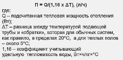 Formula za određivanje učinka cirkulacijske pumpe