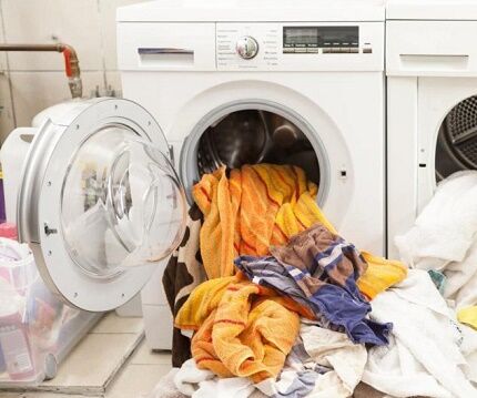 Crumpled laundry in the bin 