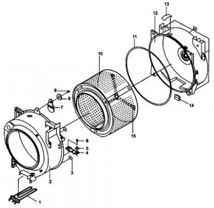 Diagram of parts of the washing machine's washing tank