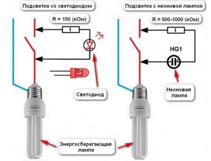 تبديل الدوائر بمصباح LED ومصباح النيون