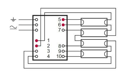 Spajanje četiriju žarulja na elektroničke prigušnice